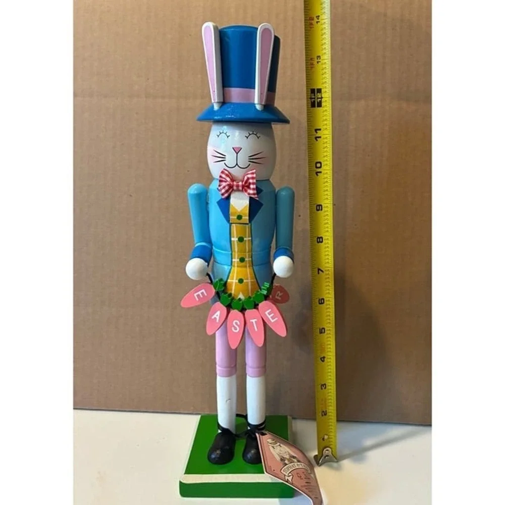 Tophat‎ & Tail Easter Bunny Wooden Nutcracker with Top Hat & Bow tie NWT